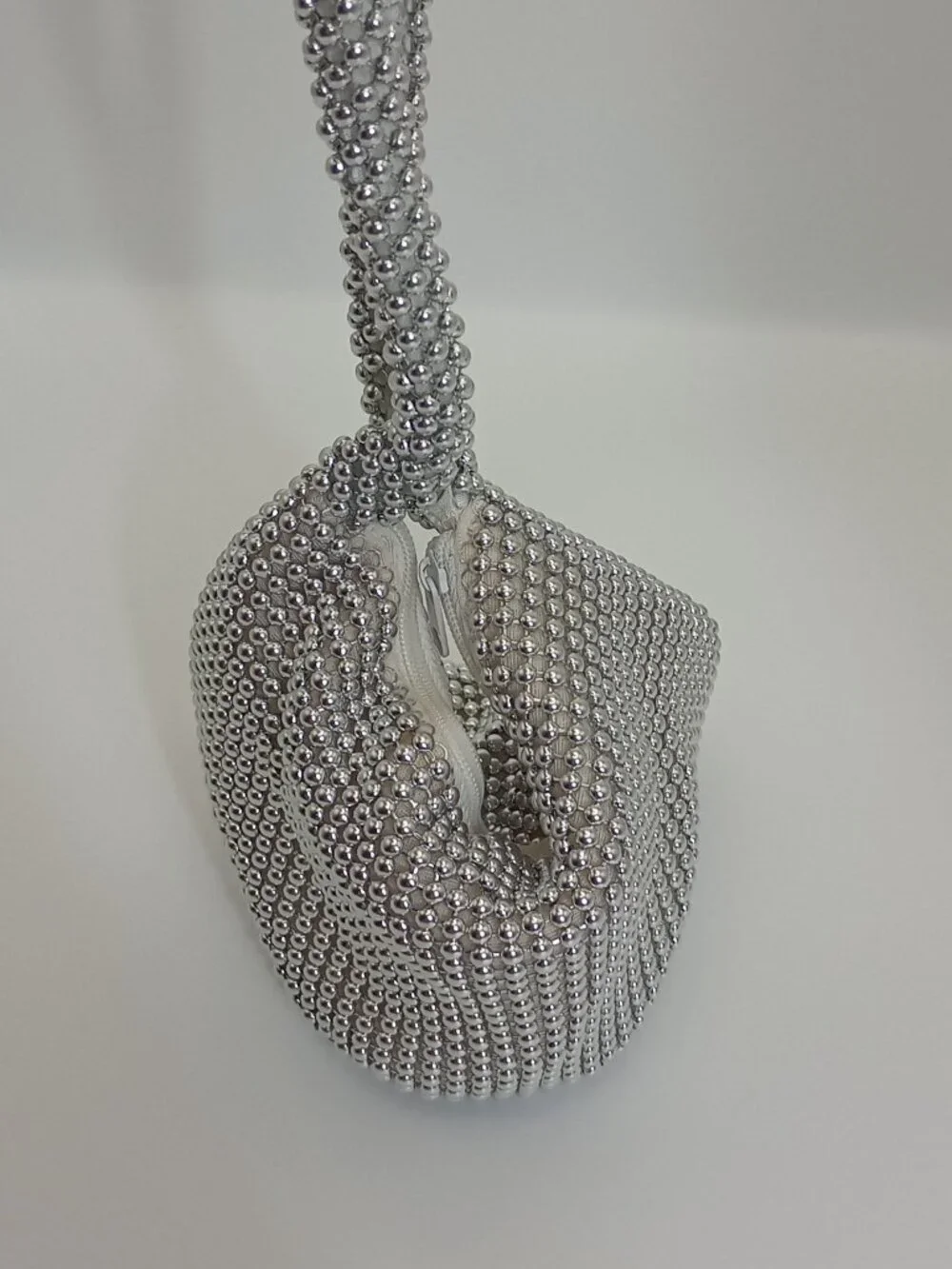 Silver Beaded Hobo Shoulder Bag Y2K Evening Party Purse Rhinestone Look